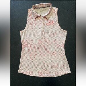 Under Armour Women's HeatGear Button Sleeveless Golf Polo Sz Medium Pink/Red/Wh